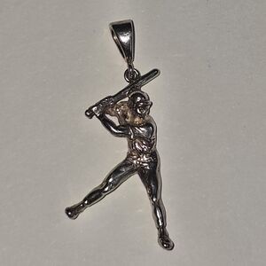 Silver Baseball Player Pendant